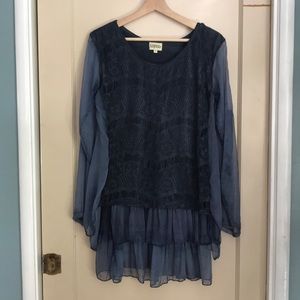 Signals blue Lagenlook/Mori Girl long sleeve tunic